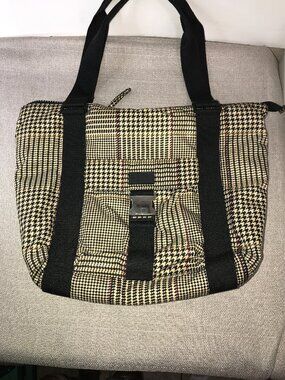 Ralph Lauren Houndstooth Print Nylon Shoulder Tote Bag Handbag